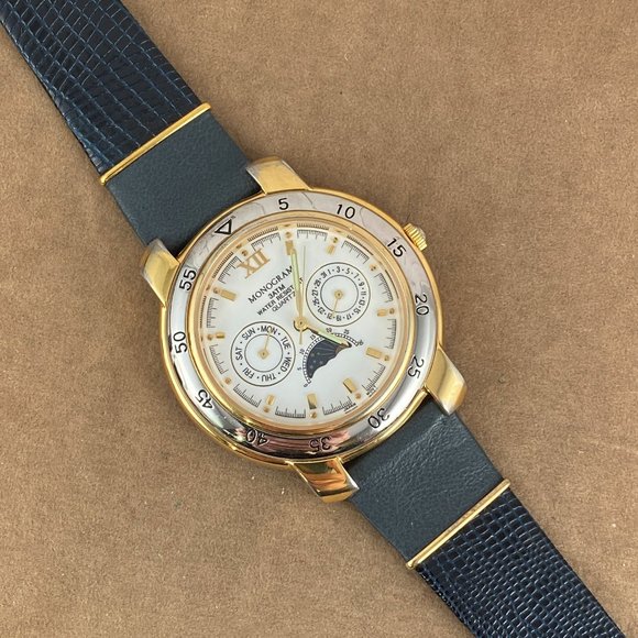 Fabulous Monogram Two Tone Moon Phase Gold Watch - Picture 3 of 8